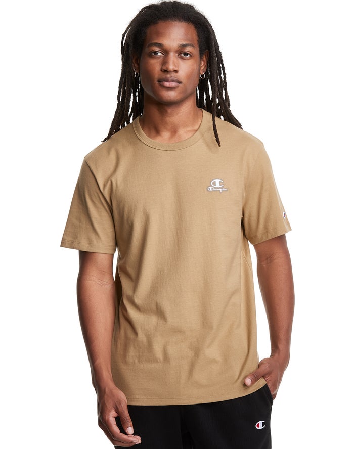 Champion Lightweight C Logo Applique - Miesten Khaki T-Paita - Suomi 7459812-ZT